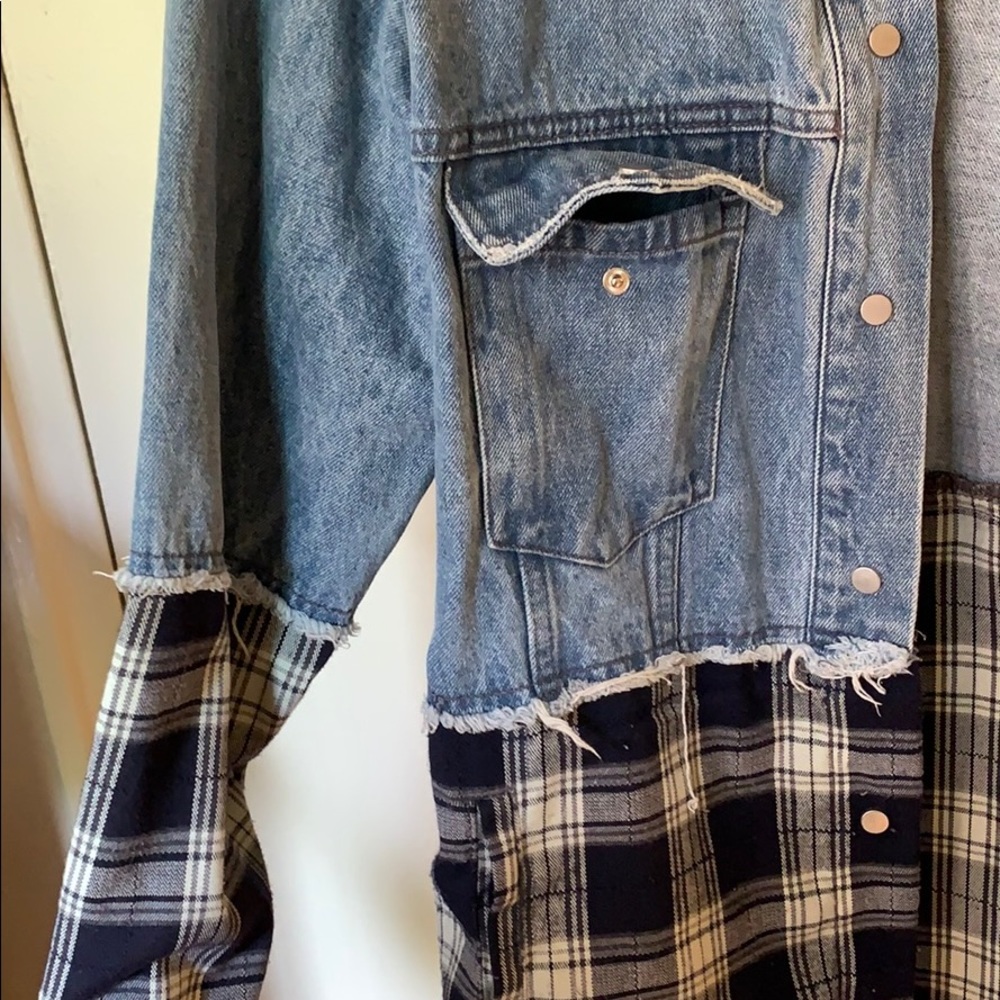 Half denim/ half plaid jacket